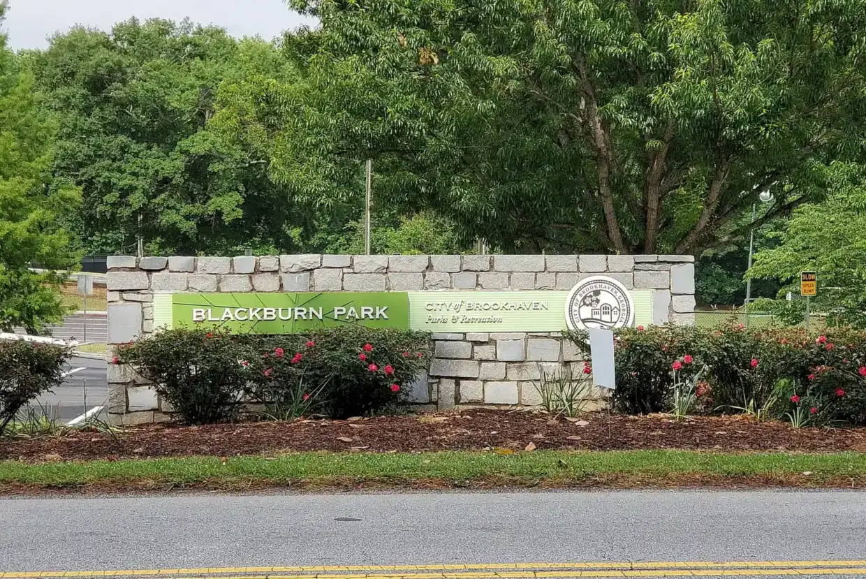 The entrance sign at Blackburn Park on Ashford Dunwoody Road, home of Light Up Brookhaven