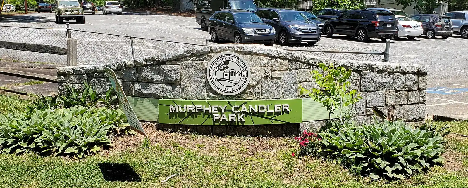 The entrance sign at Murphey Candler Park, home of one of Brookhaven's three city pools