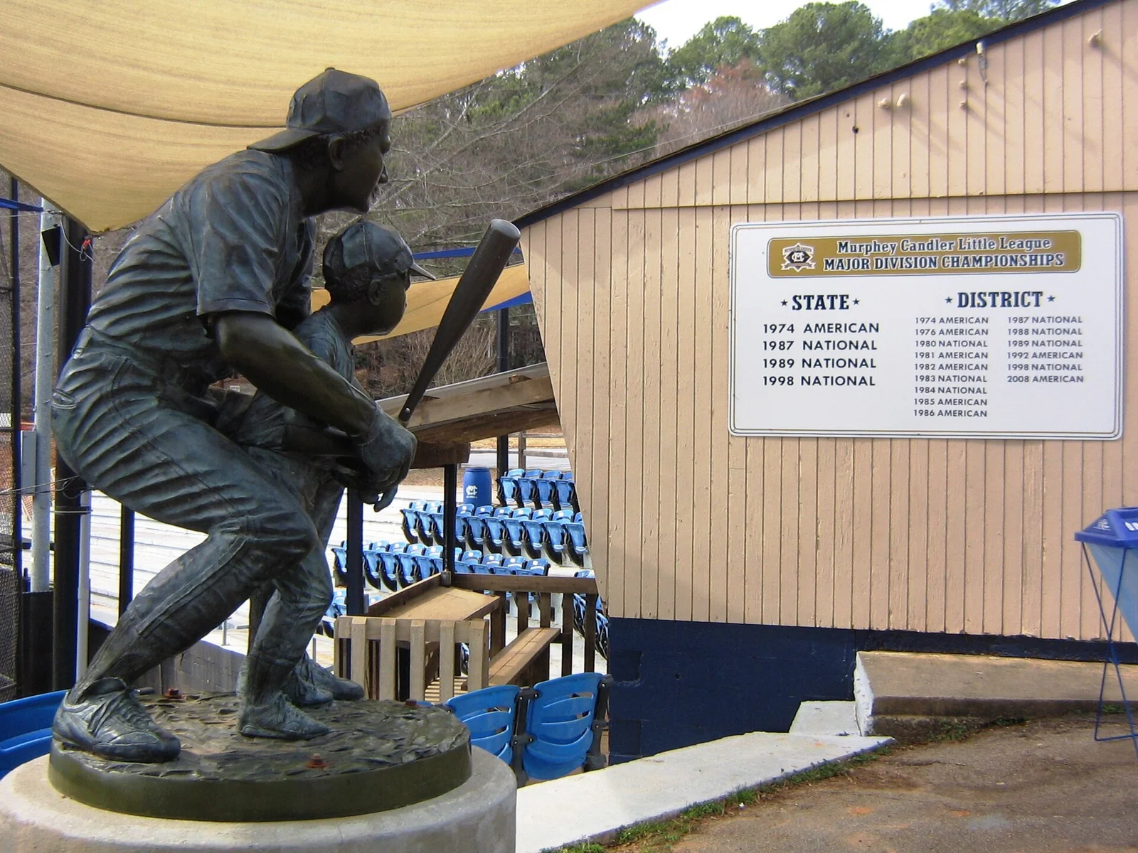 The baseball statue beside the ball fields at Murphey Candler Park in Brookhaven