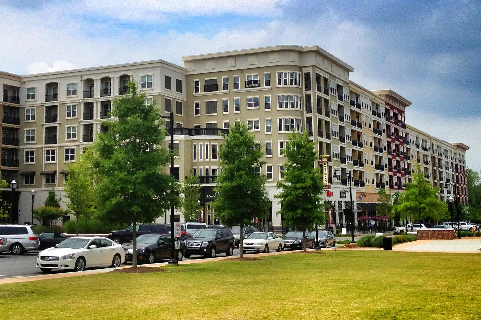 The green and the apartments above the shops at Town Brookhaven