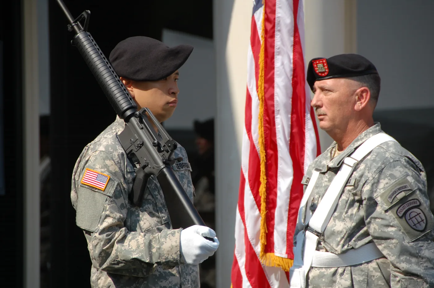 A Georgia State Defense Force color guard at a ceremony outside Milton City Hall in Milton, Ga.