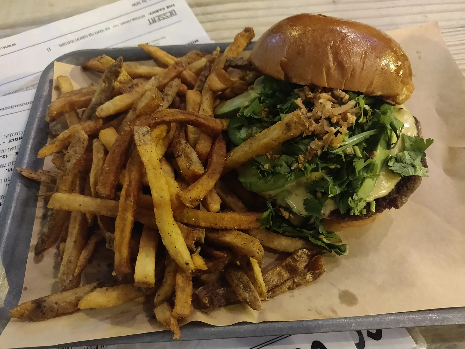 A cheeseburger and fries. The photo was not taken at a Brookhaven restaurant.